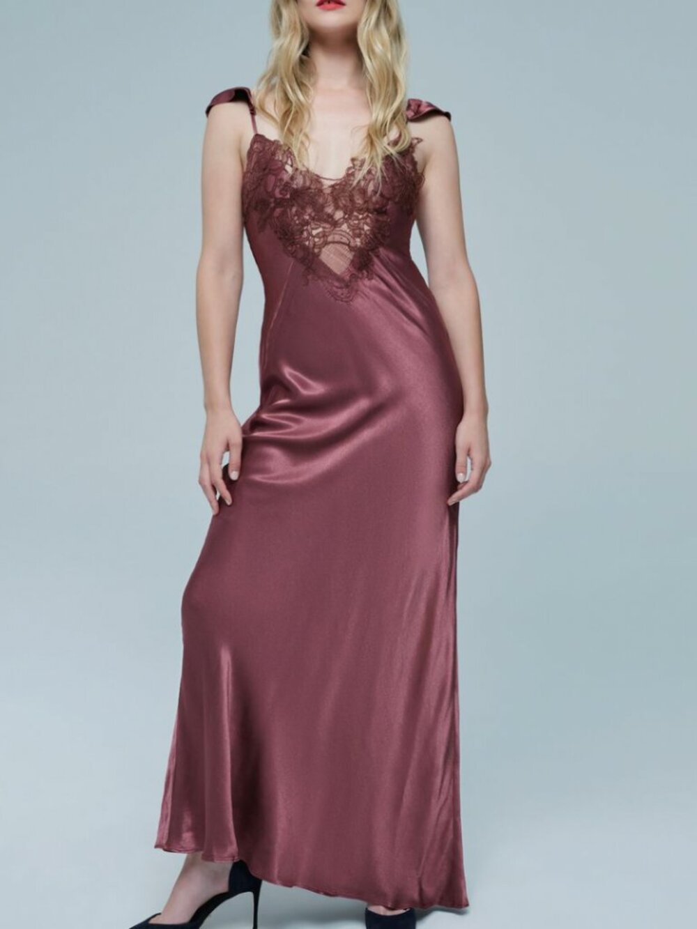 Bardot Ivy Lace Detail Maxi Dress Small Plum Satin Party Cocktail - Picture 4 of 9